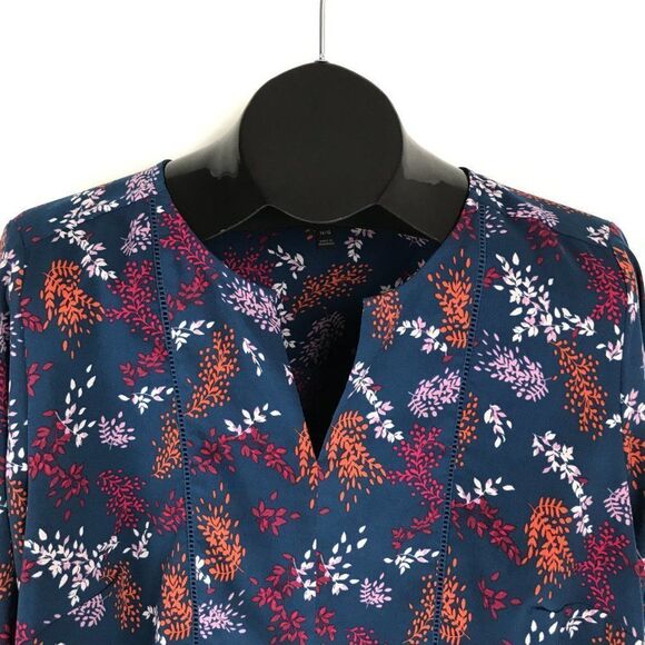 Lane Bryant Floral Leaf Print Blouse Women's Plus 14/16 Roll Tab Split V-Neck - Picture 2 of 10
